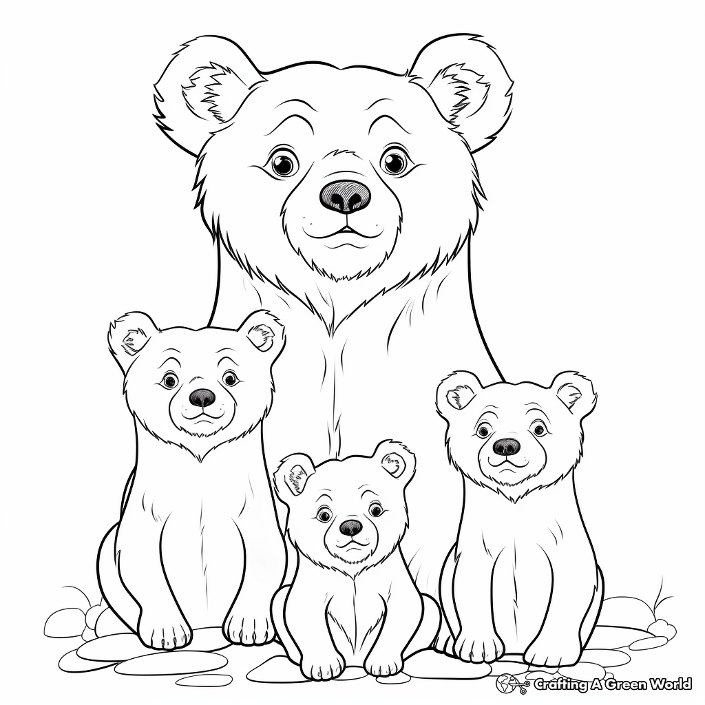 Bear Cub Family Coloring Pages: Male, Female and Cubs 2