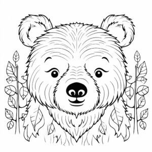 Bear Face in the Wild: Forest-Scene Coloring Pages 1