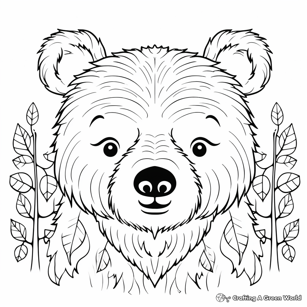 Bear Face in the Wild: Forest-Scene Coloring Pages 1