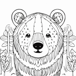 Bear Face in the Wild: Forest-Scene Coloring Pages 2