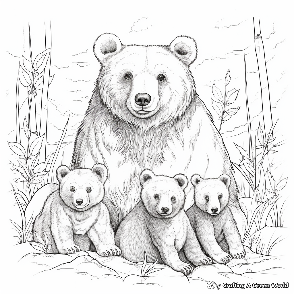 Bear Family Coloring Pages: Mother and Cubs 3