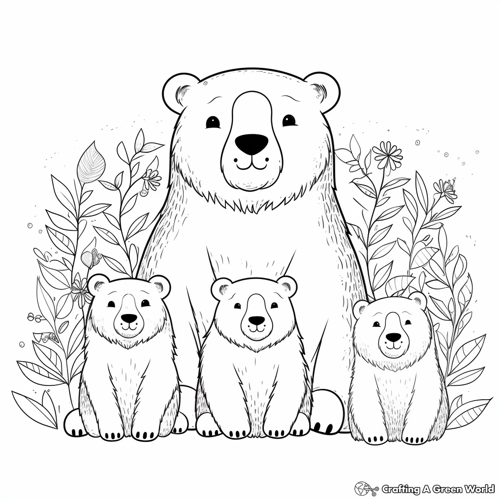 Bear Family Coloring Pages: Mother, Father, and Cubs 1