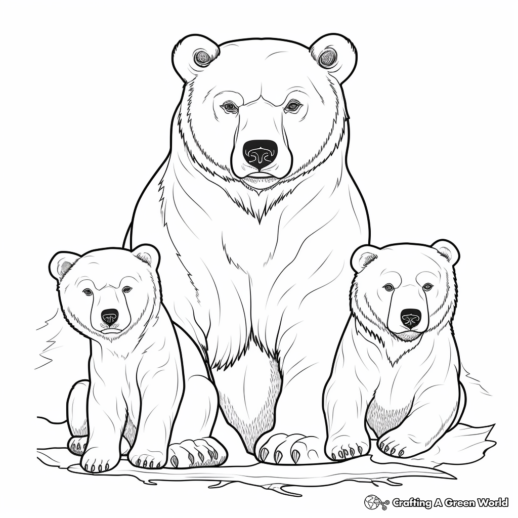 Bear Family Coloring Pages: Mother, Father, and Cubs 2