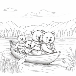 Bear Family Fishing Trip: Lake Scene Coloring Pages 1