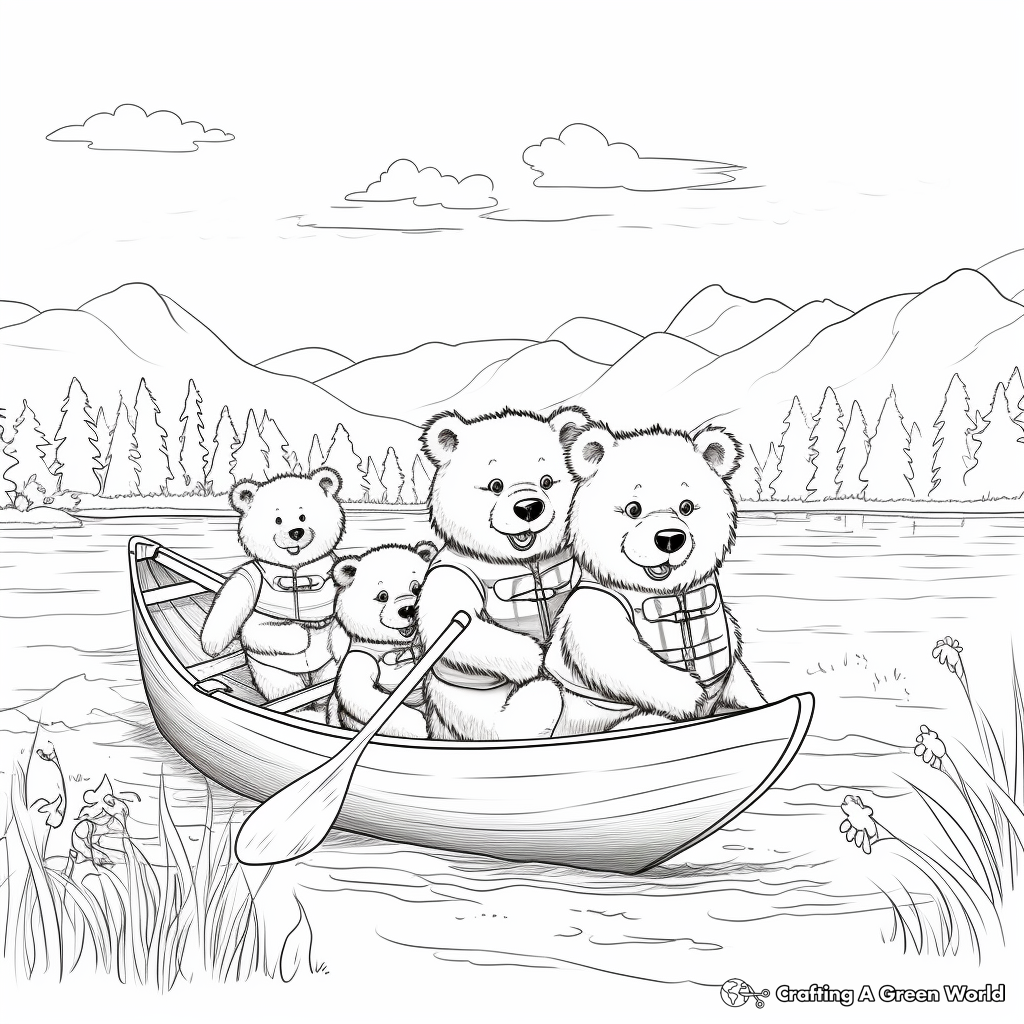 Bear Family Fishing Trip: Lake Scene Coloring Pages 1