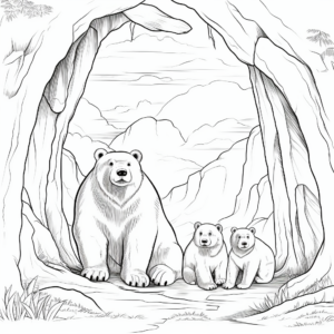 Bear Family in a Cave: Wildlife Scene Coloring Pages 2