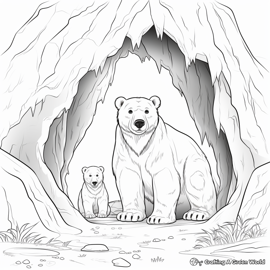 Bear Family in a Cave: Wildlife Scene Coloring Pages 3