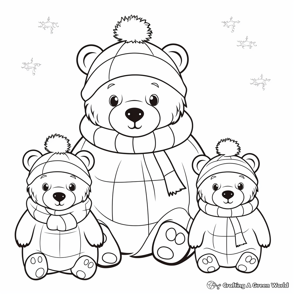Bear Family in Winter: Hibernation Coloring Pages 1
