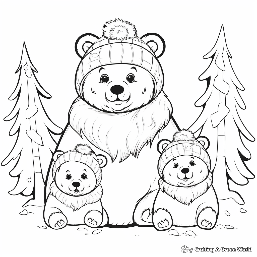 Bear Family in Winter: Hibernation Coloring Pages 2