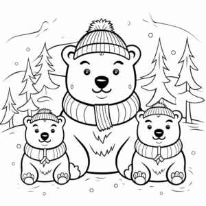 Bear Family in Winter: Hibernation Coloring Pages 4
