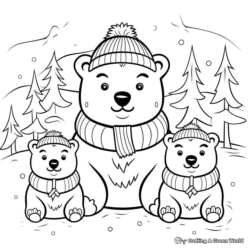 Bear Family in Winter: Hibernation Coloring Pages 3
