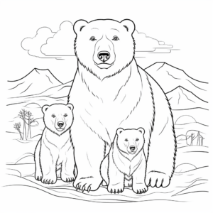 Bear Family Under the Northern Lights: Polar Bear Coloring Pages 1