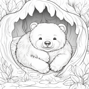 Bear Hibernation Scene Coloring Pages 1