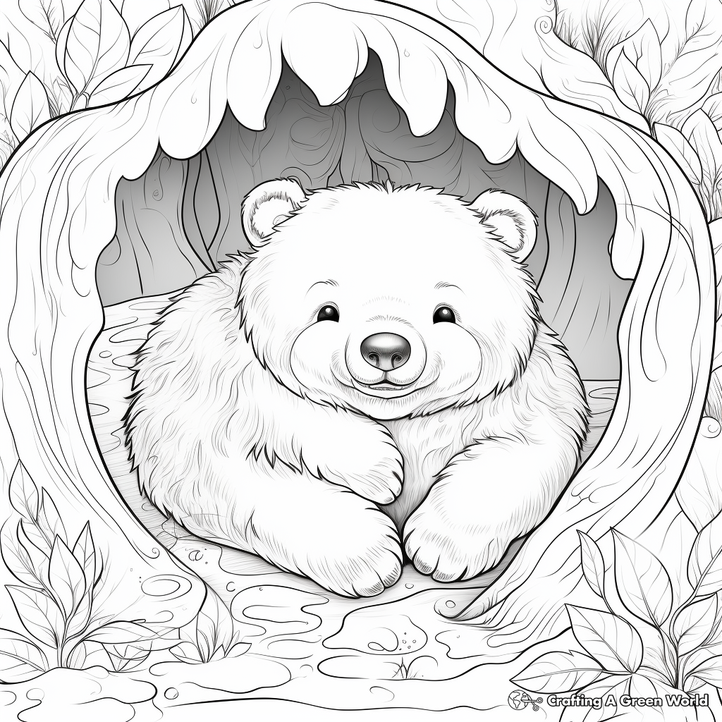 Bear Hibernation Scene Coloring Pages 1