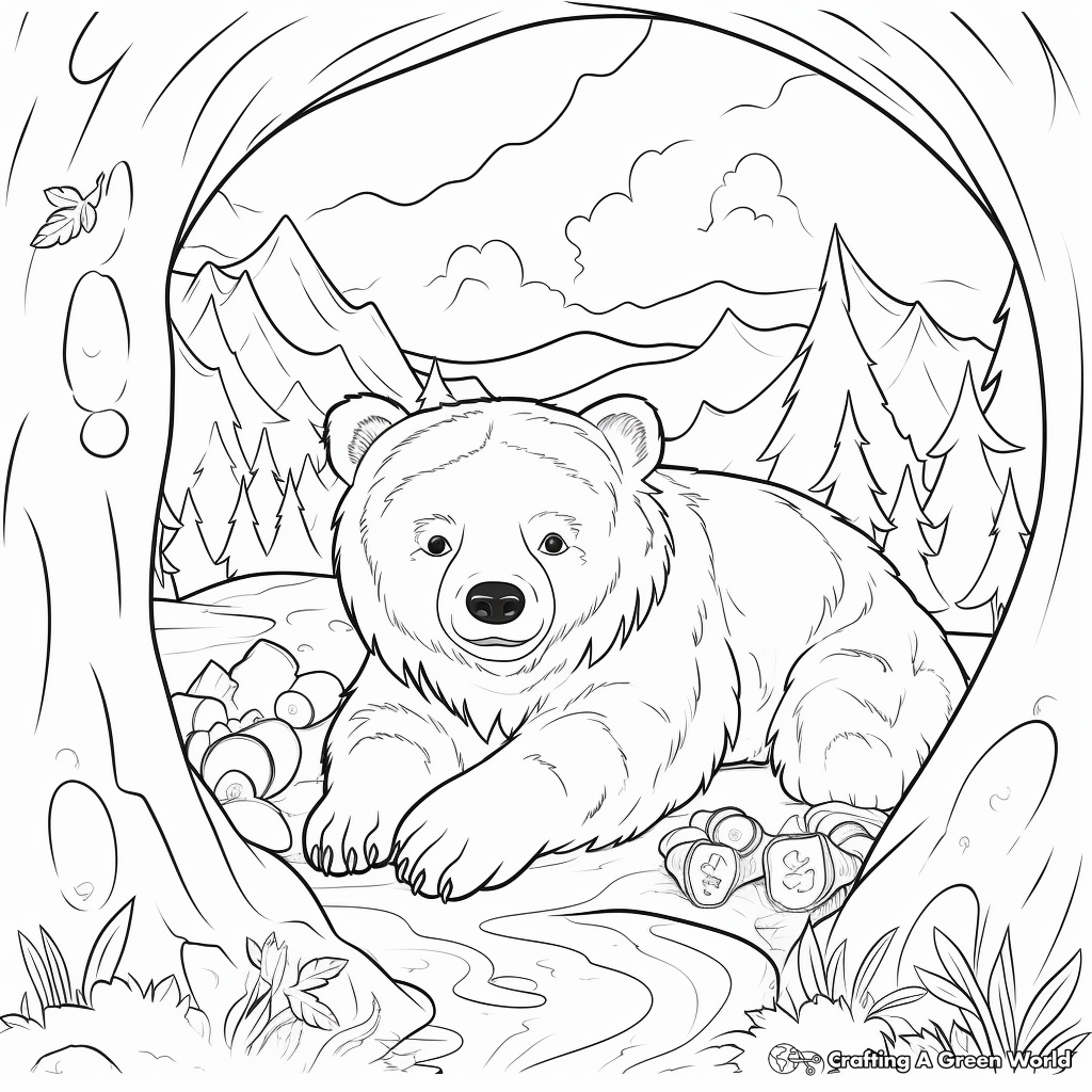 Bear Hibernation Scene Coloring Pages 2
