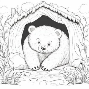 Bear Hibernation Scene Coloring Pages 3
