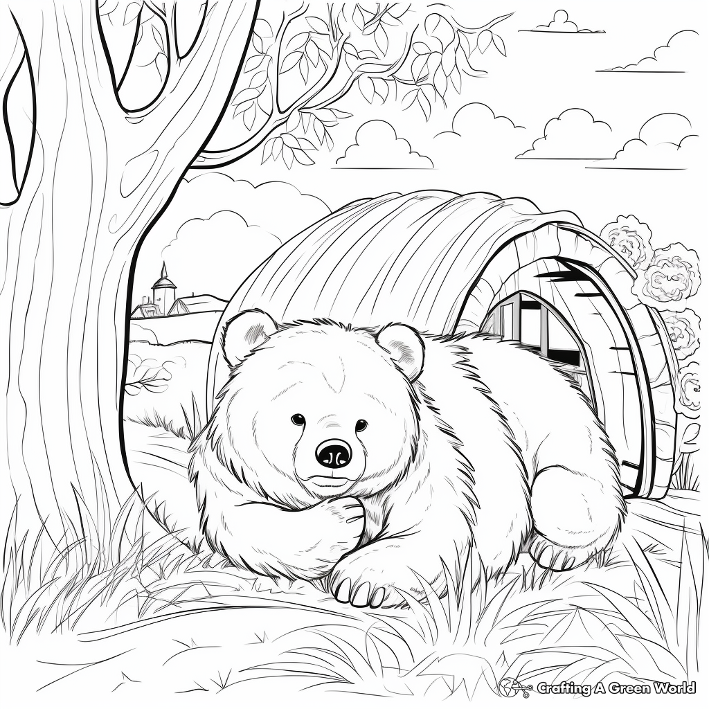 Bear Hibernation Scene Coloring Pages 4