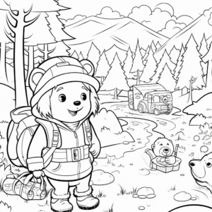 Bear Hunt Adventure in the Forest Coloring Pages 1