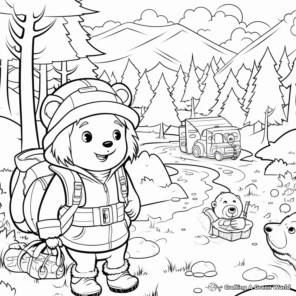 Bear Hunt Adventure in the Forest Coloring Pages 1