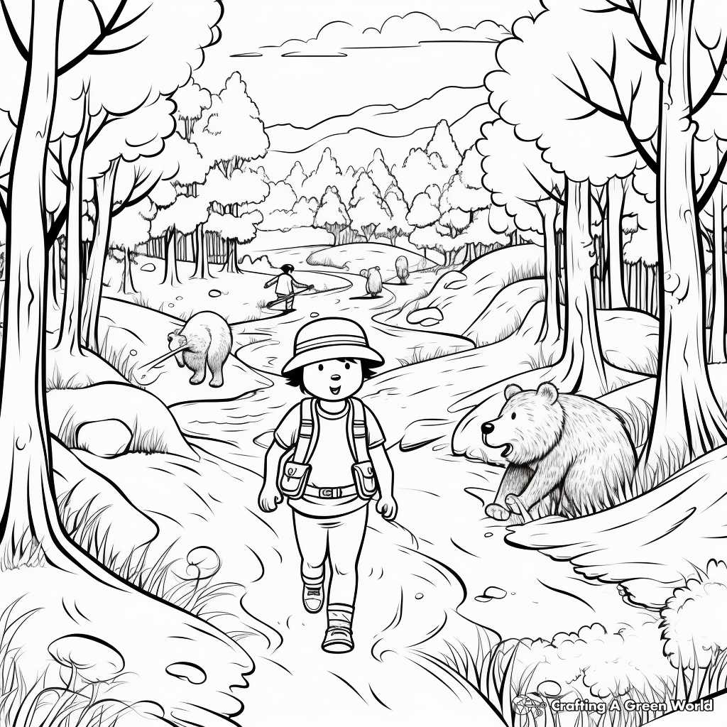 Bear Hunt Adventure in the Forest Coloring Pages 2