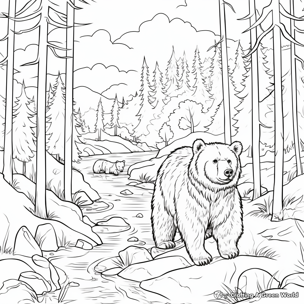 Bear Hunt Adventure in the Forest Coloring Pages 3