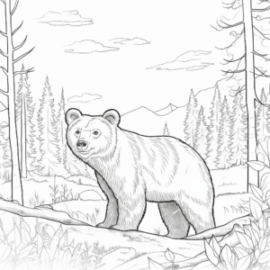 Bear In The Wild: Forest Scene Coloring Pages 1