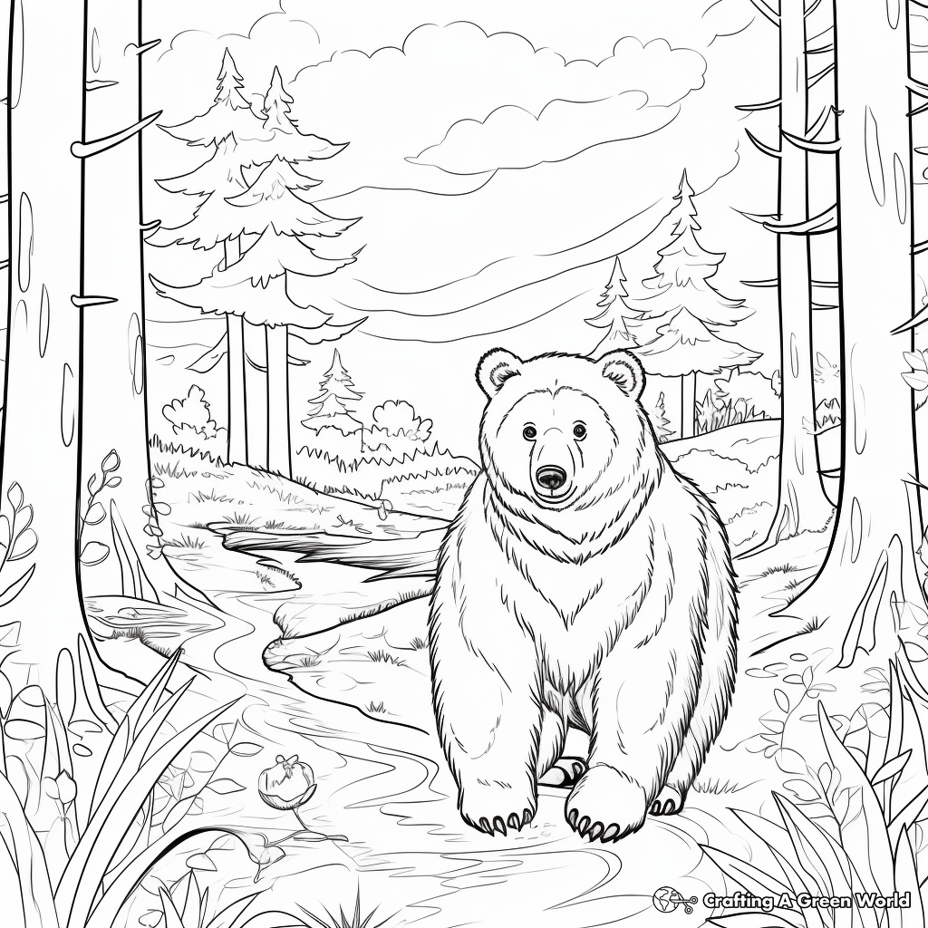 Bear In The Wild: Forest Scene Coloring Pages 3