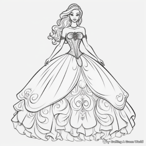 Beautiful Barbie Ball Gown Dress Coloring Pages 2