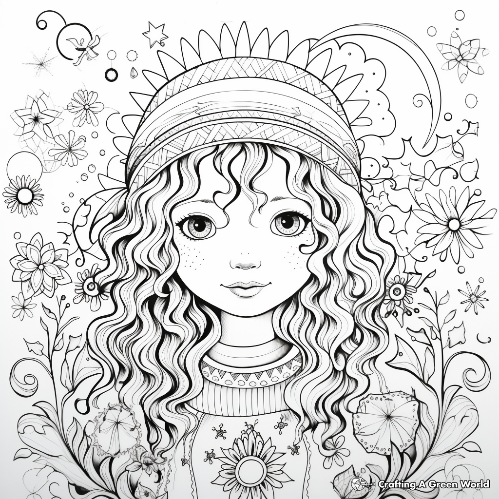 Beautiful Bohemian Rainbow Coloring Pages 1