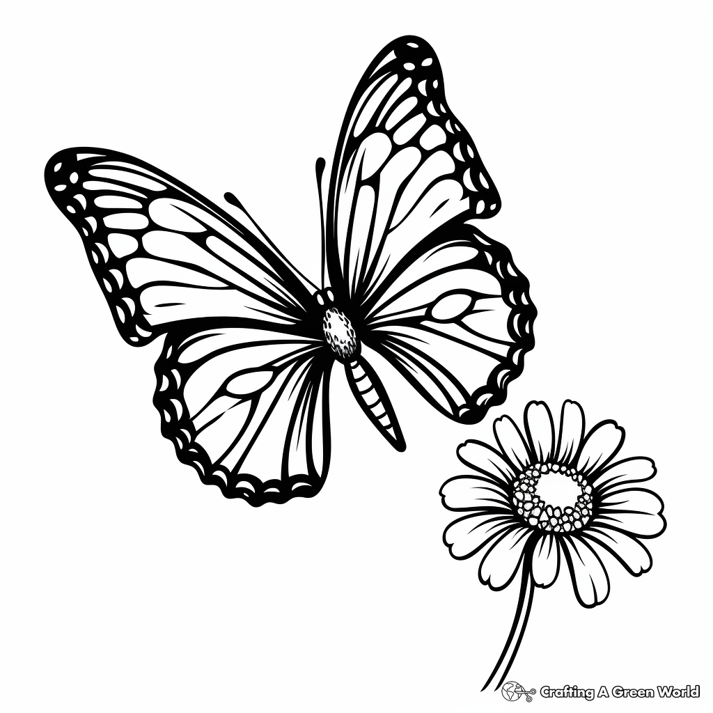 Beautiful Butterfly with Flower Coloring Pages 4
