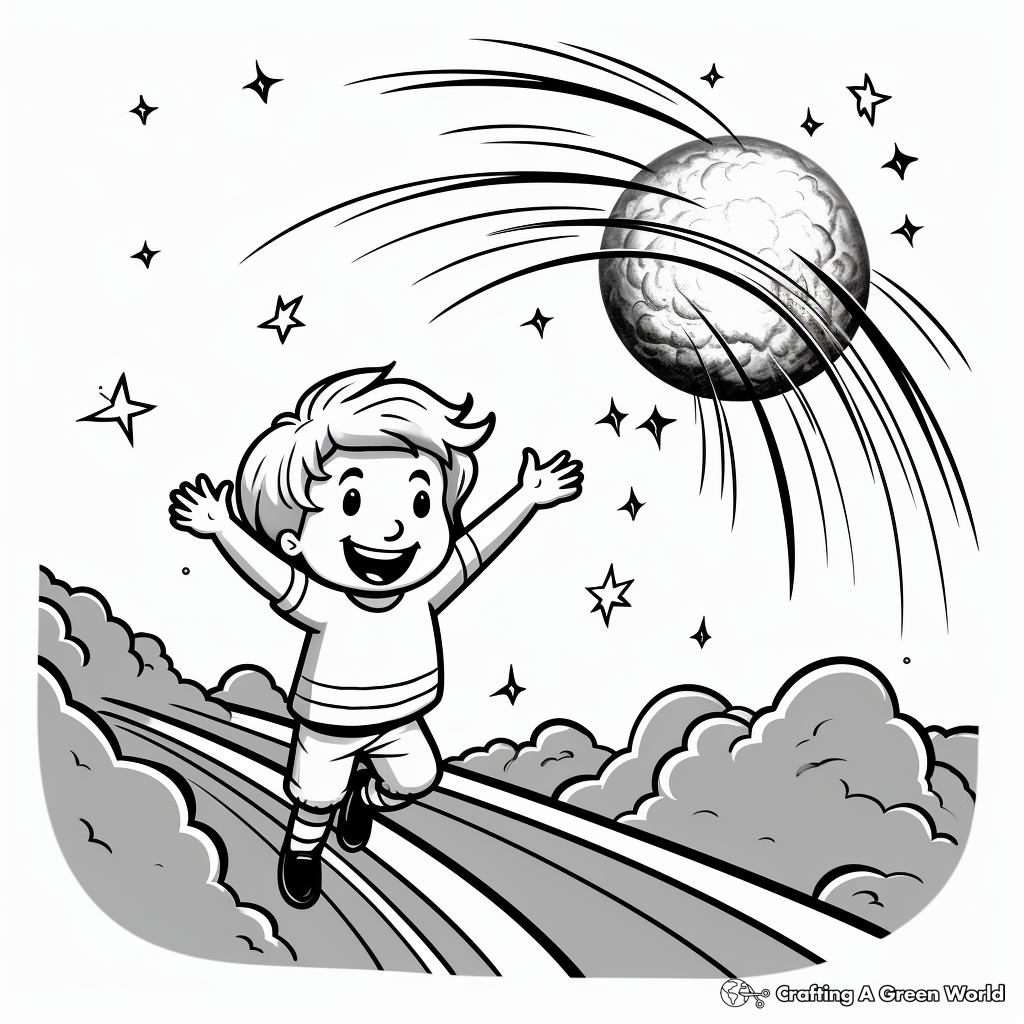 Beautiful Comet Over the Moon Coloring Pages 1