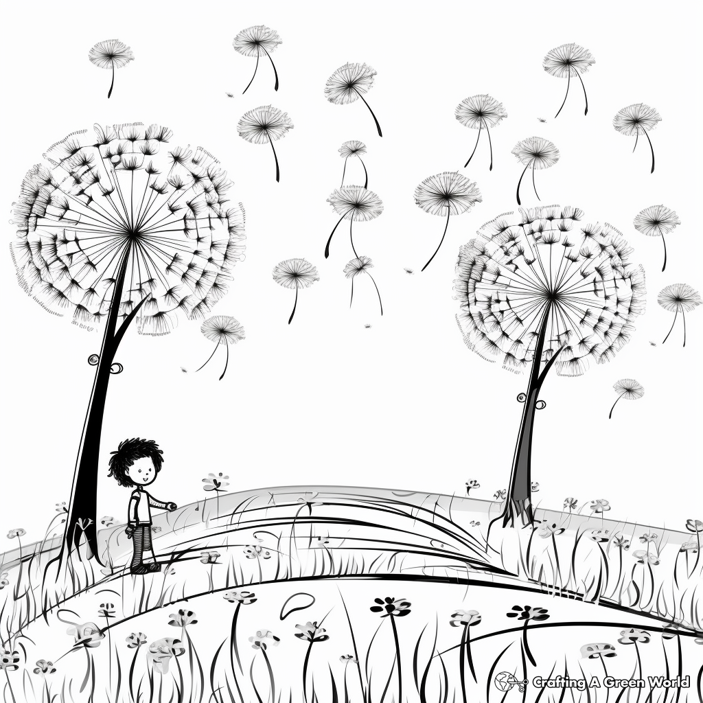 Beautiful Dandelion Field Coloring Pages 3