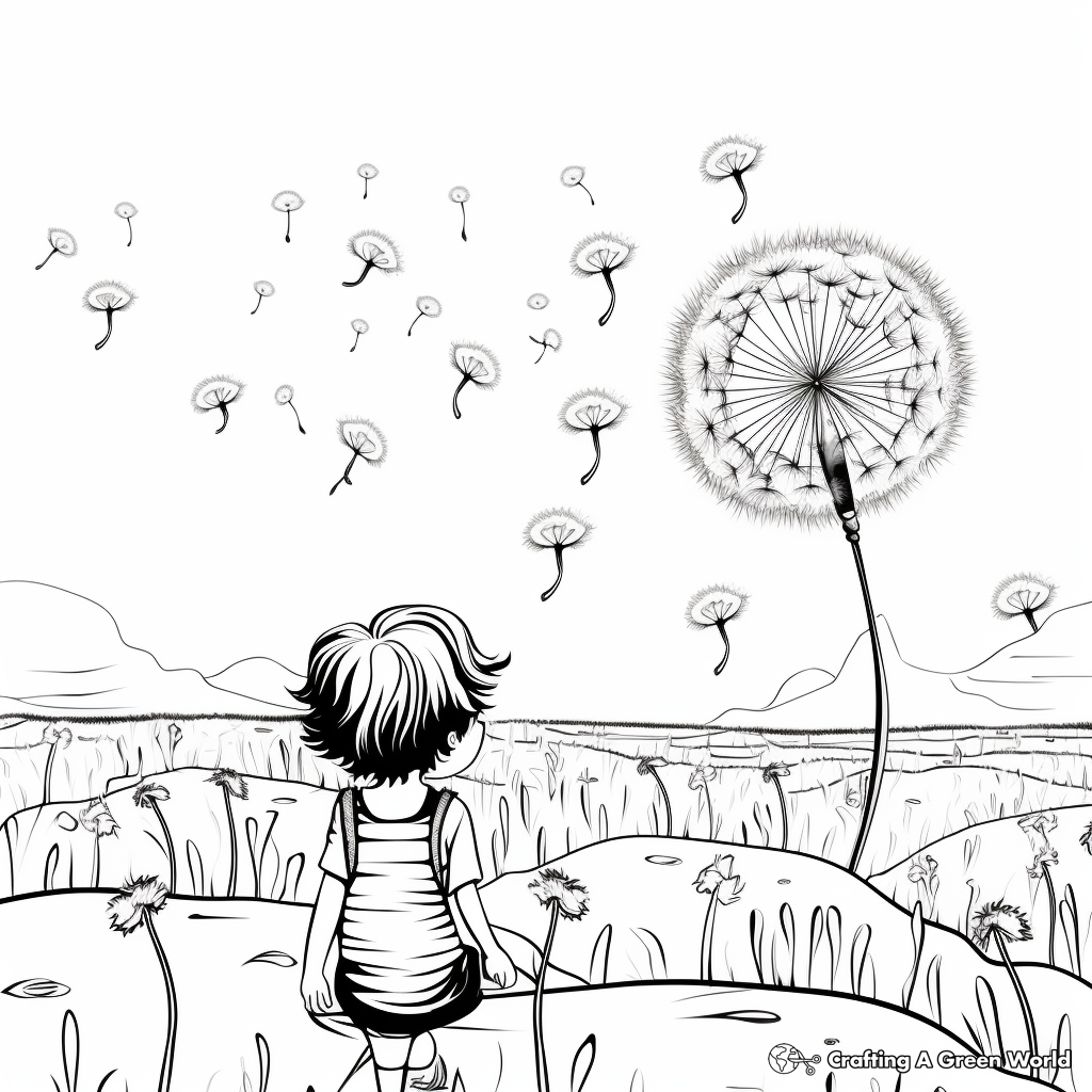 Beautiful Dandelion Field Coloring Pages 4