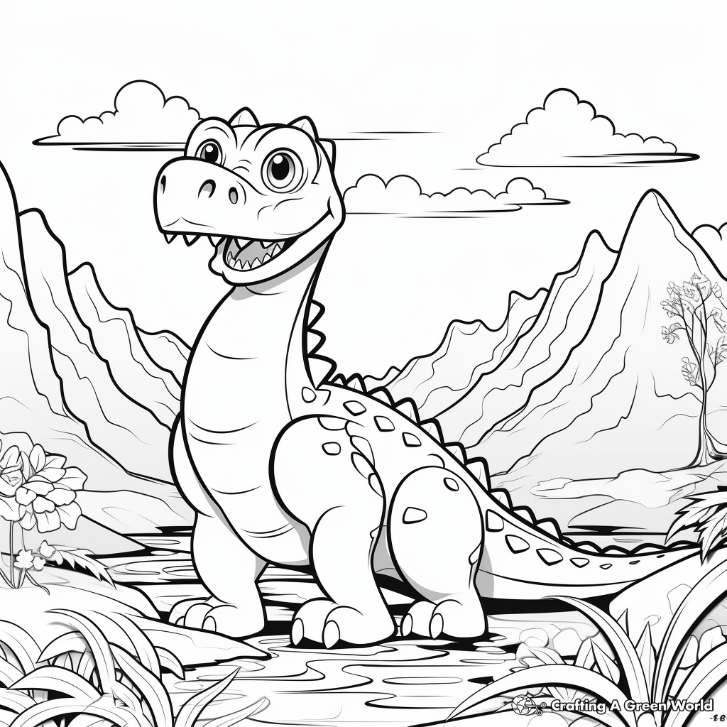 Beautiful Dinosaur Landscape Coloring Pages 2