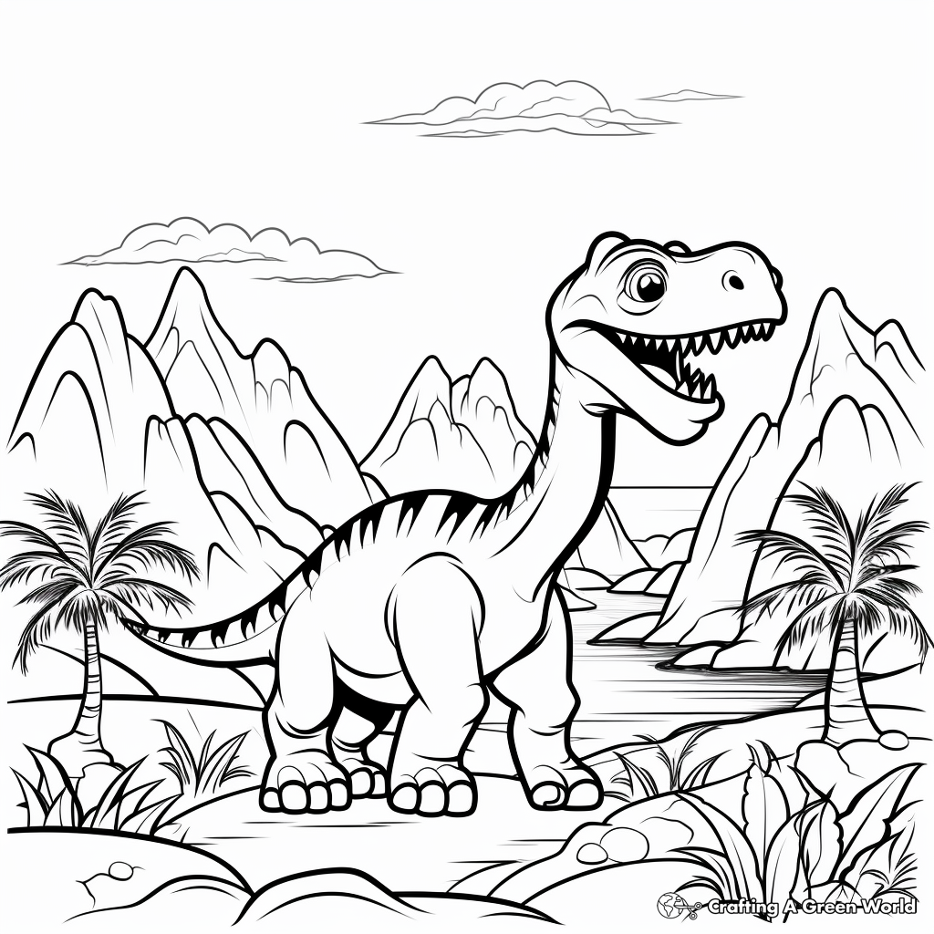 Beautiful Dinosaur Landscape Coloring Pages 4