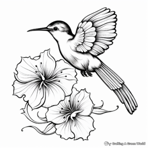 Beautiful Hummingbird and Hibiscus Coloring Pages 1