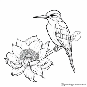 Beautiful Lotus and Hummingbird Coloring Pages 2