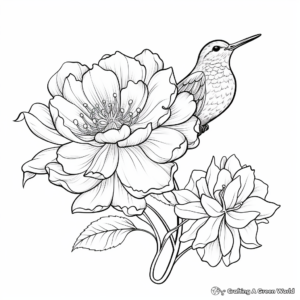 Beautiful Lotus and Hummingbird Coloring Pages 3
