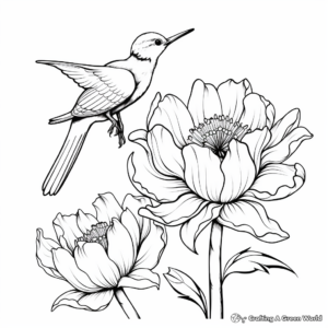 Beautiful Lotus and Hummingbird Coloring Pages 4