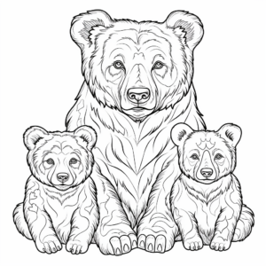 Beautiful Mama Grizzly Bear with Cubs Coloring Pages 2