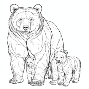 Beautiful Mama Grizzly Bear with Cubs Coloring Pages 4