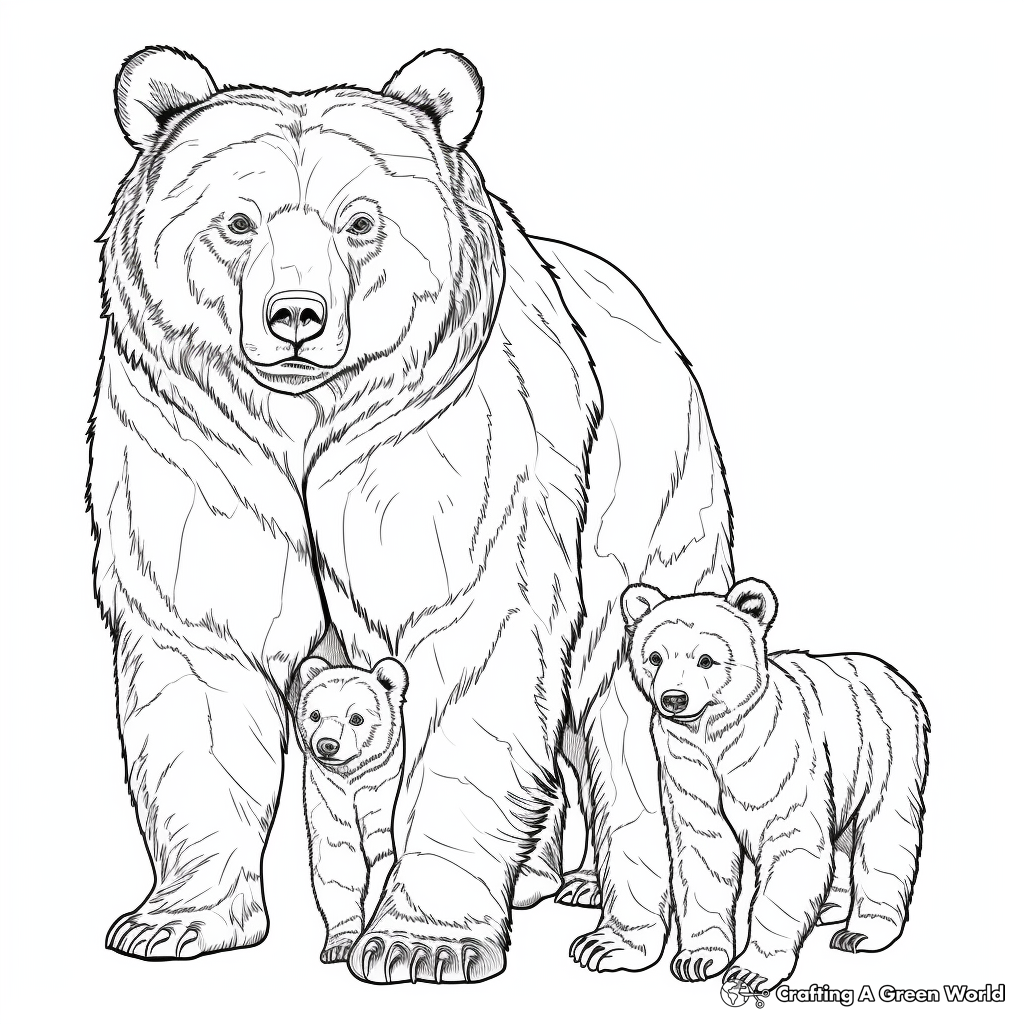 Beautiful Mama Grizzly Bear with Cubs Coloring Pages 4