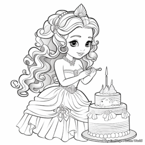 Beautiful Mermaid Princess Cake Coloring Pages 2
