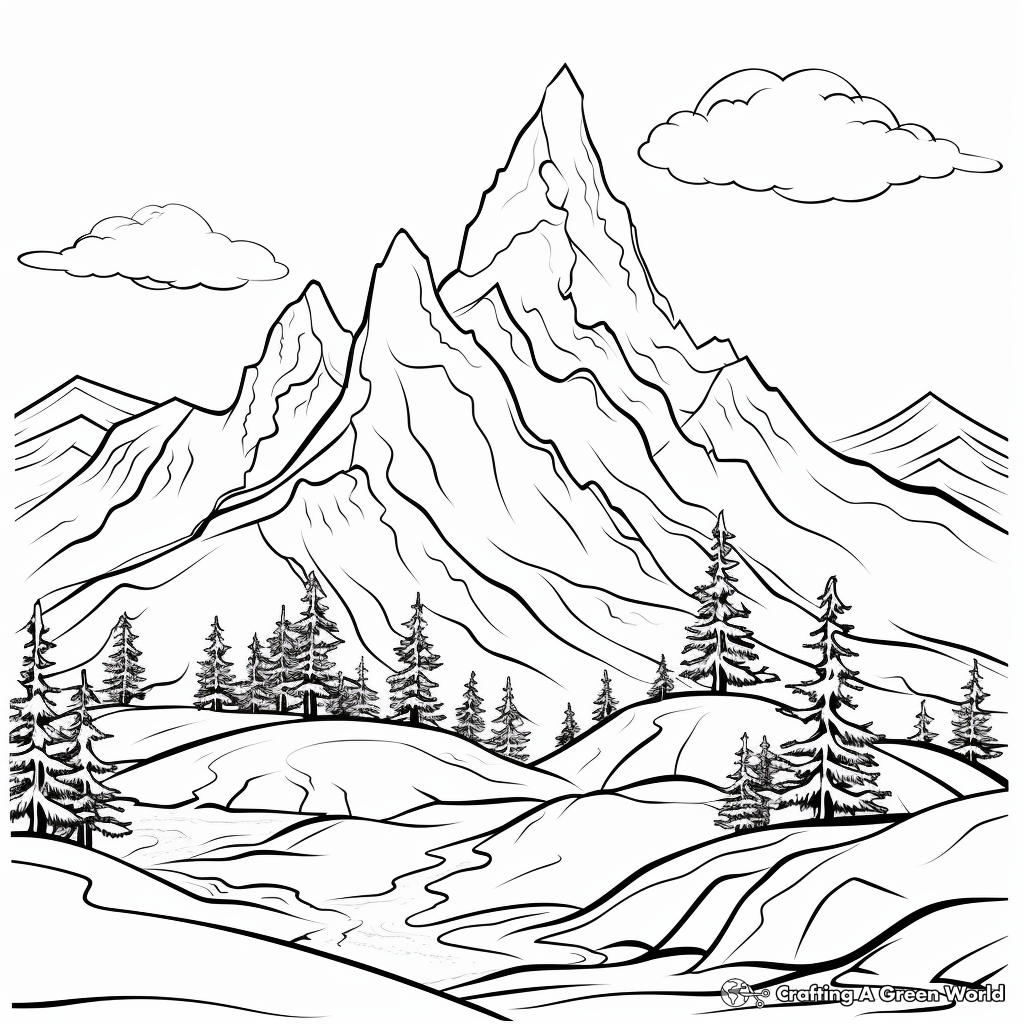 Beautiful Mountain Range Coloring Pages 1