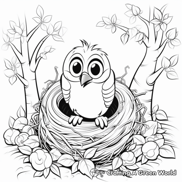 Beautiful Nature Scene with Nest Coloring Pages 1