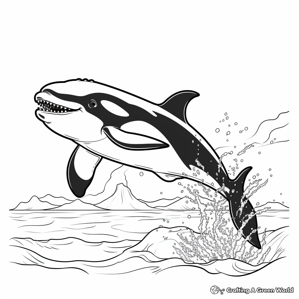Beautiful Orca Whale and Bubbling Oceans: Scene Coloring Pages 3