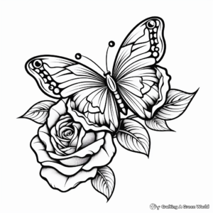 Beautiful Rose and Butterfly Coloring Pages 2