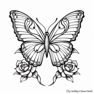 Beautiful Rose and Butterfly Coloring Pages 3