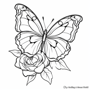 Beautiful Rose and Butterfly Coloring Pages 4