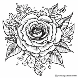 Beautiful Rose and Heart Coloring Pages 1